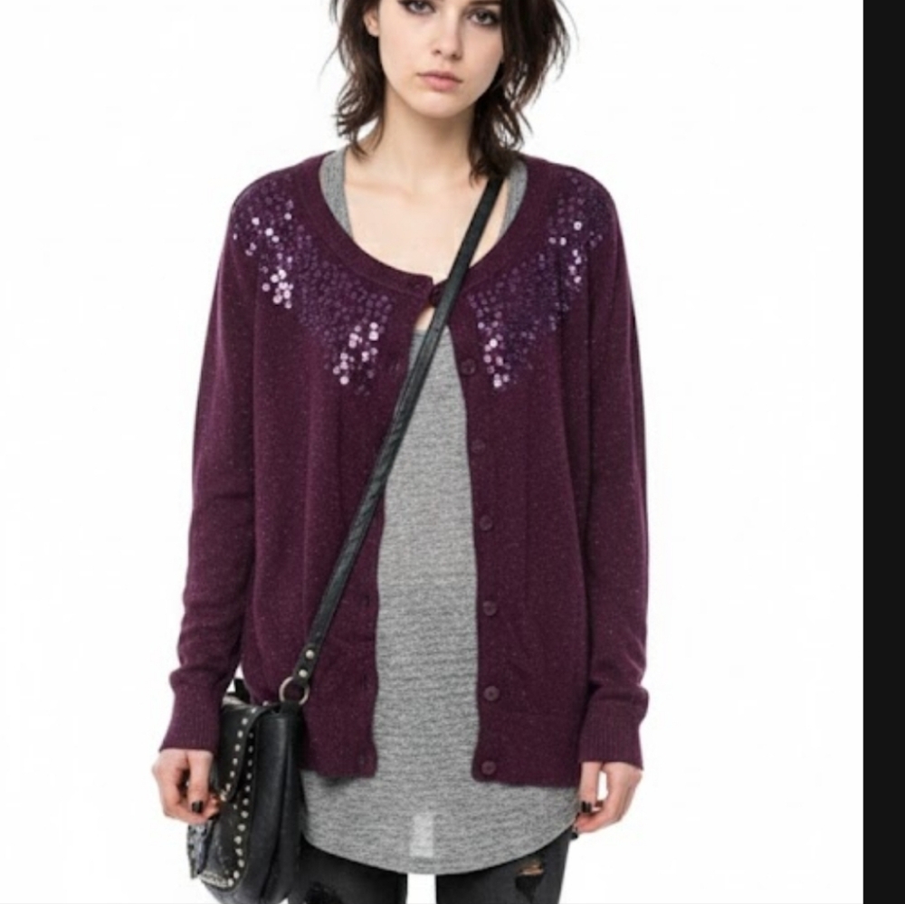 CJ Banks Purple Metallic Sequin Cardigan Sweater Bling 2X